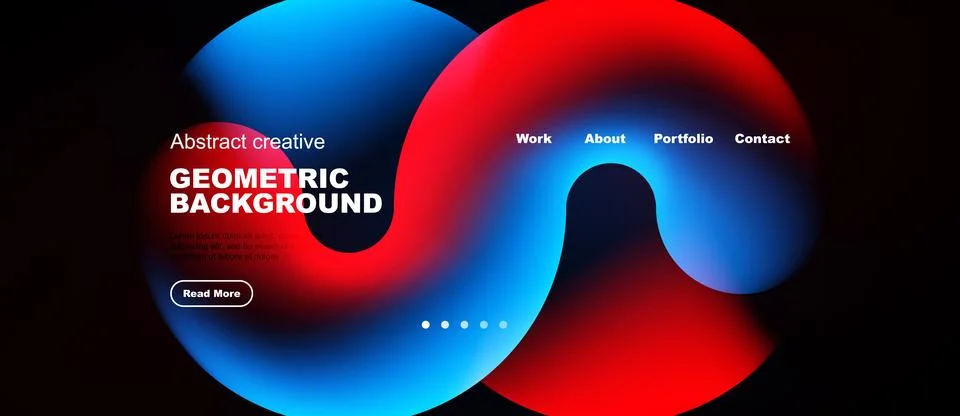 Abstract design features vibrant blue, red shapes. Minimalist website mockup 스톡 일러스트