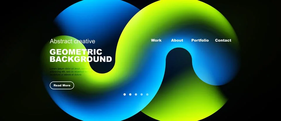 Abstract design features vibrant blue, green shapes. Text elements include 库存插图
