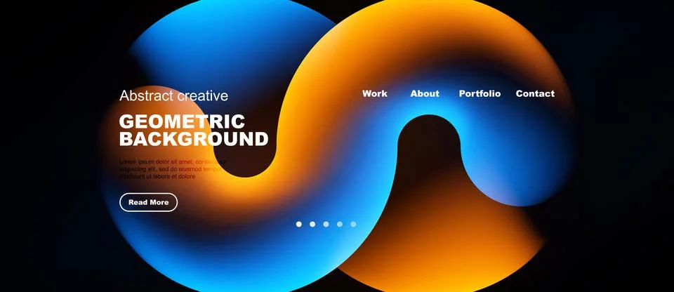 Abstract design features vibrant blue, orange shapes. Text elements include 库存插图