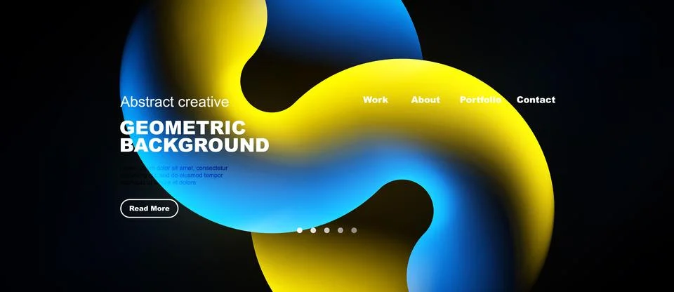 Abstract design features vibrant blue, yellow shapes over dark background. Te 스톡 일러스트