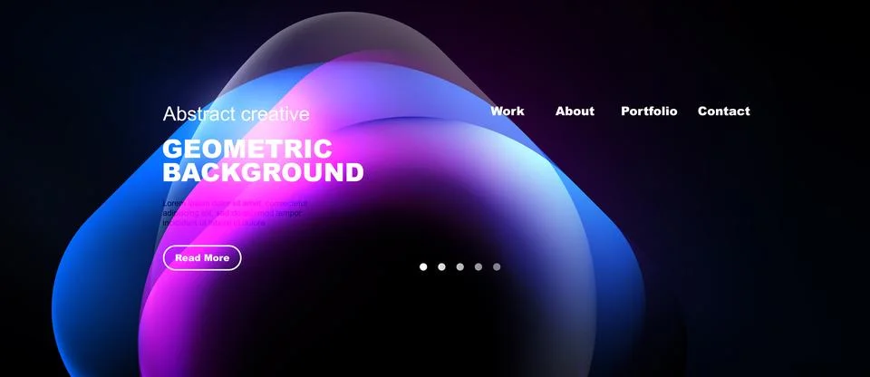 Abstract design features vibrant blue, purple gradients. Text overlays promot Stock Illustration