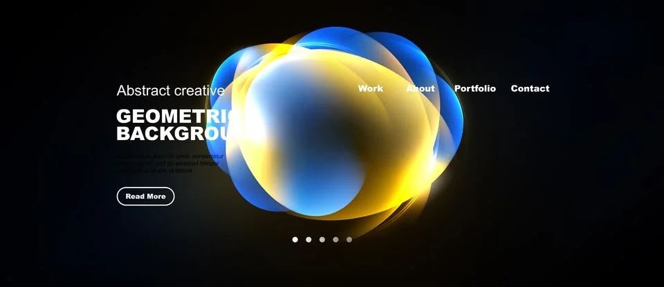Abstract design features vibrant blue, yellow shapes over dark background. Te Ilustração Stock