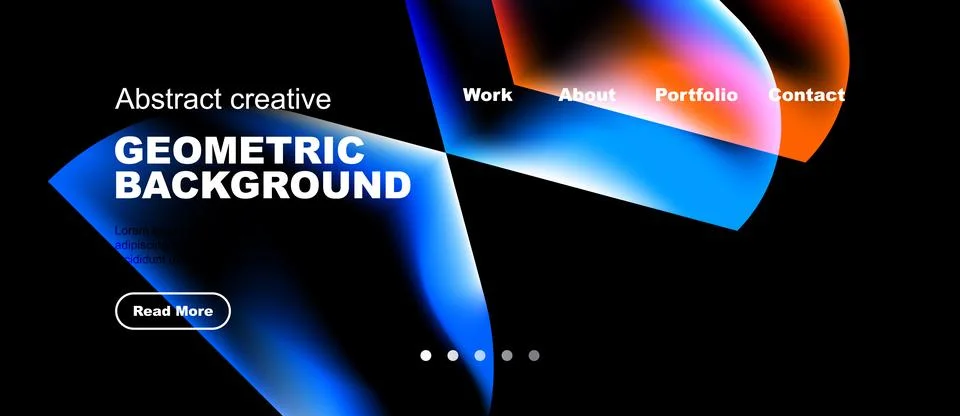 Abstract design features vibrant blue, orange gradients. Text highlights work Stock Illustration