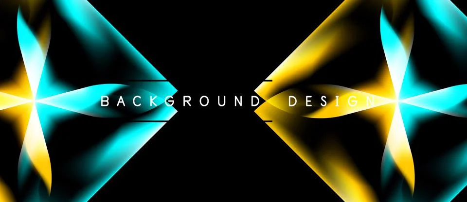 Abstract design features vibrant blue, yellow shapes against black backdrop. Stock Illustration