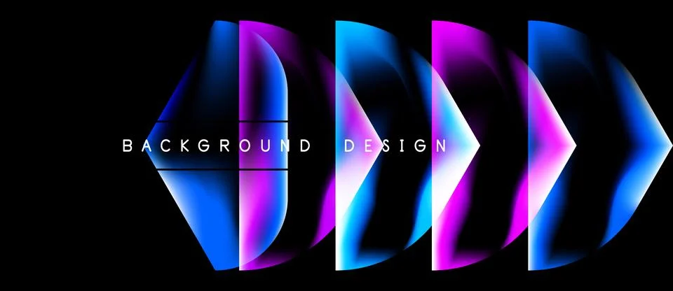 Abstract design features vibrant blue, purple gradients. Layers create dynami Stock Illustration