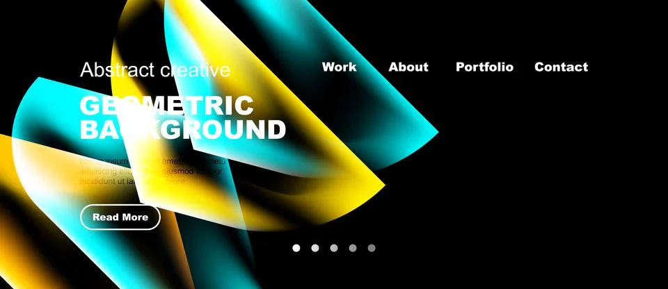 Abstract design features vibrant blue, yellow gradients. Text overlays includ Stock Illustration