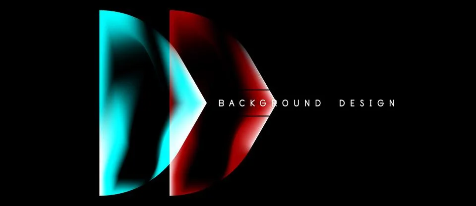 Abstract design features vibrant blue, red shapes against black background. Stock Illustration