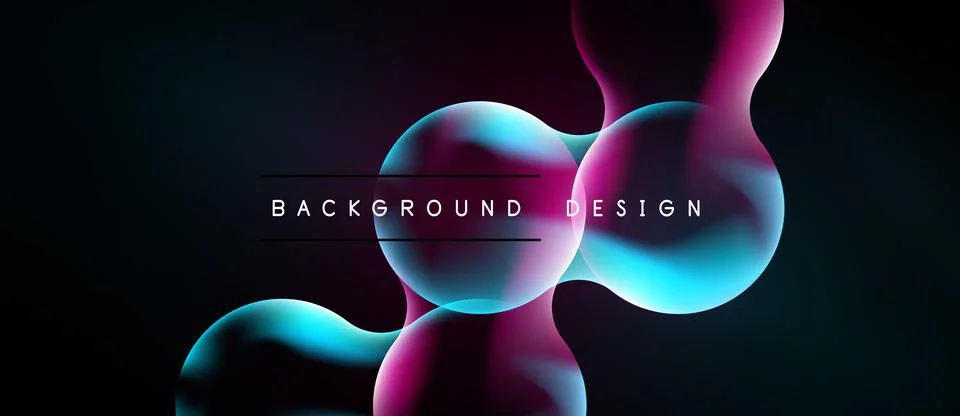 Abstract design features vibrant bubbles, gradients. Dark background emphasiz Stock Illustration