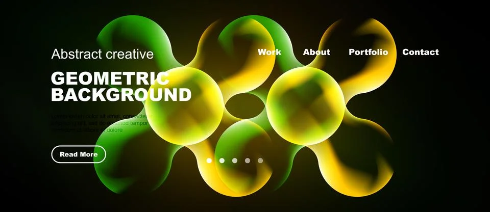 Abstract design features vibrant bubbles, dark background. Text elements in.. Illustration