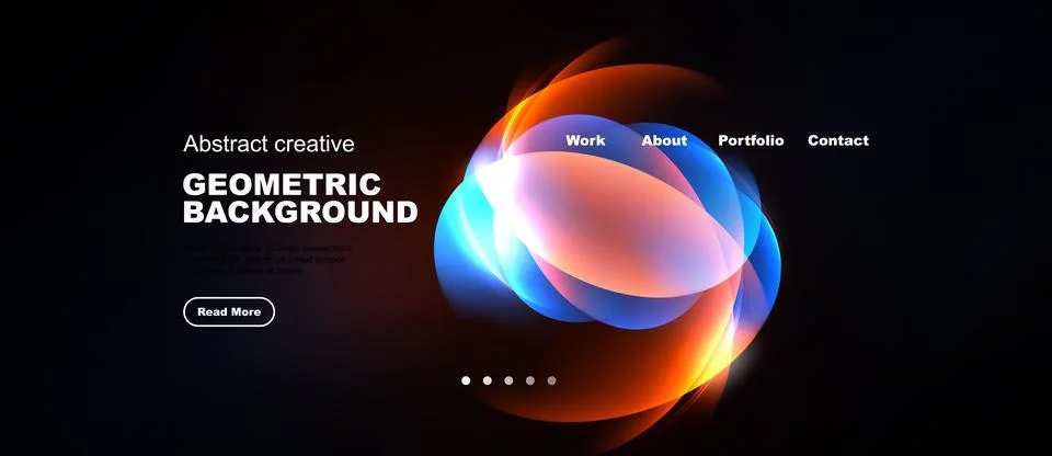Abstract design features vibrant circles, text elements, dark background. 스톡 일러스트