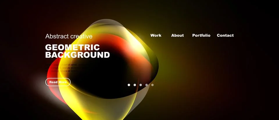 Abstract design features vibrant circles, gradients. Website header includes イラスト素材