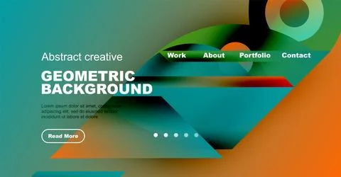Abstract design features vibrant colors, geometric shapes, text elements. Illustrazione stock