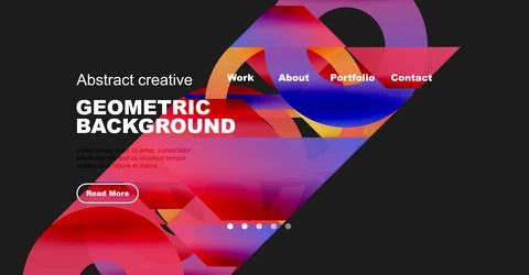 Abstract design features vibrant colors, geometric shapes, website navigation Stock Illustration