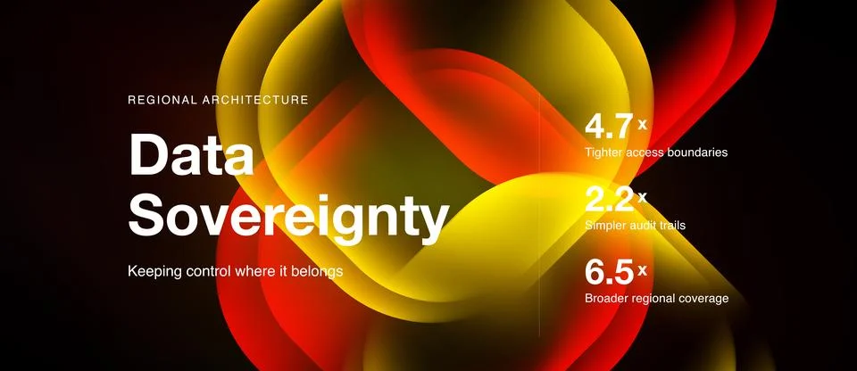 Abstract design features vibrant colors, text highlights data sovereignty, Stock Illustration