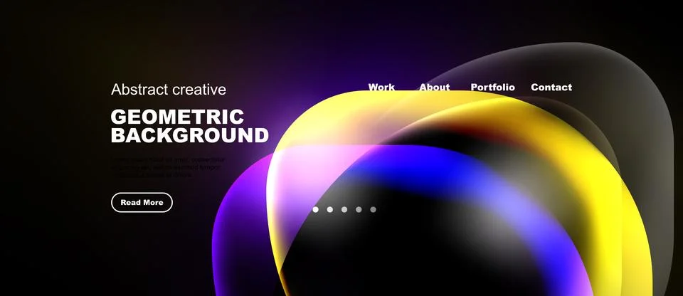 Abstract design features vibrant curves, gradients. Website header includes Illustrazione stock