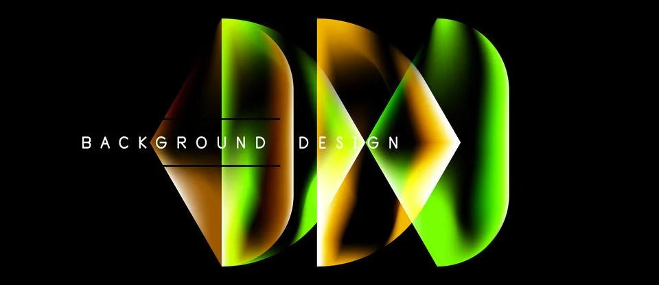 Abstract design features vibrant curves, gradients. Black background emphasiz Stock Illustration