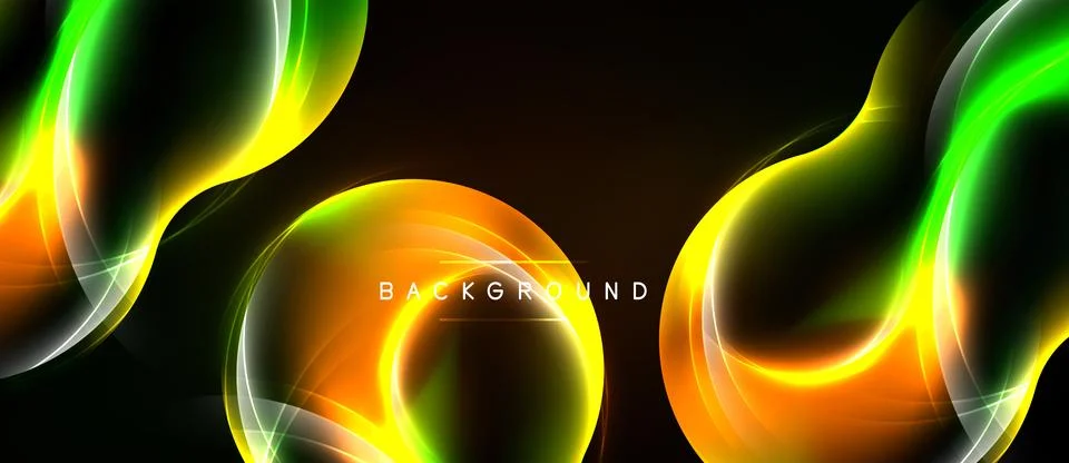 Abstract design features vibrant curves, glowing lines. Dark background enh.. Stock Illustration