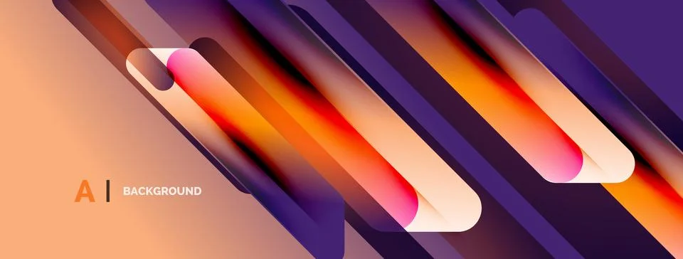 Abstract design features vibrant diagonal lines. Orange, purple hues create Illustrazione stock
