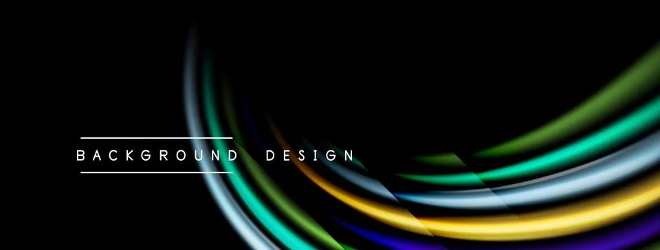 Abstract design features vibrant, flowing lines over black background. Modern Illustrazione stock