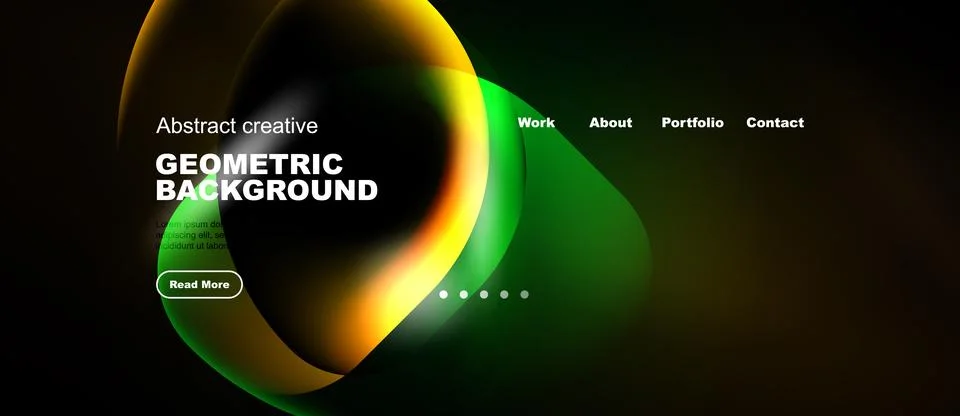 Abstract design features vibrant flowing shapes, text elements, navigation .. Stockillustratie