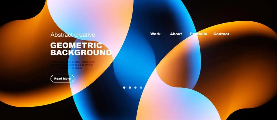 Abstract design features vibrant fluid shapes, text elements, navigation menu イラスト素材