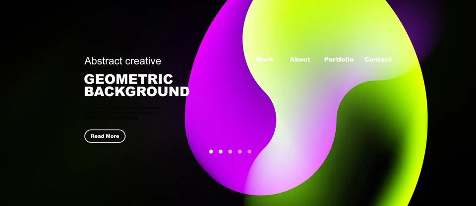 Abstract design features vibrant fluid shapes, text elements, navigation op.. Illustrazione stock