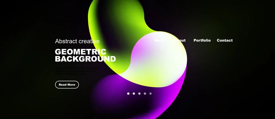 Abstract design features vibrant fluid shapes, dark background. Website heade イラスト素材