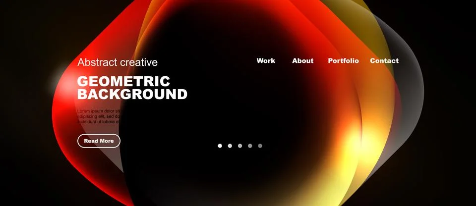 Abstract design features vibrant fluid shapes, dark background, text elements Stock Illustration
