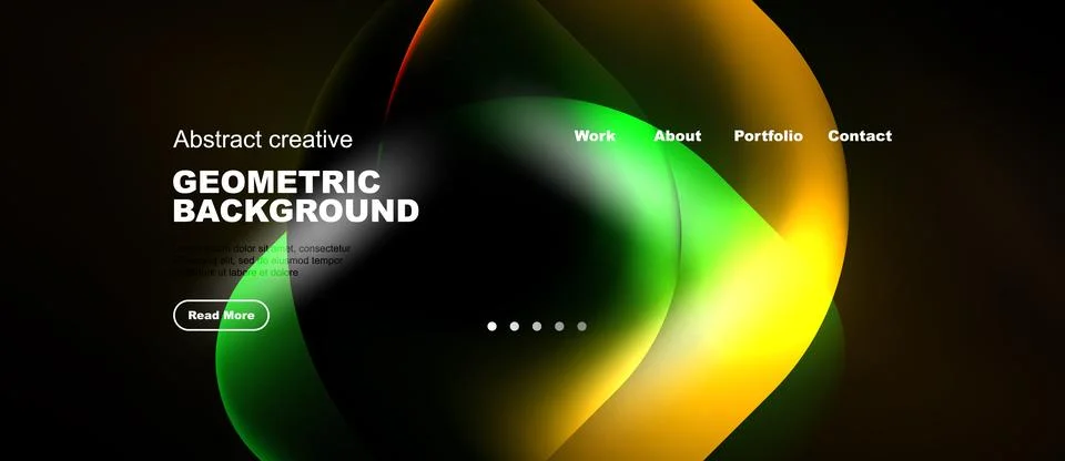 Abstract design features vibrant fluid shapes, dark background. Website Stock Illustration