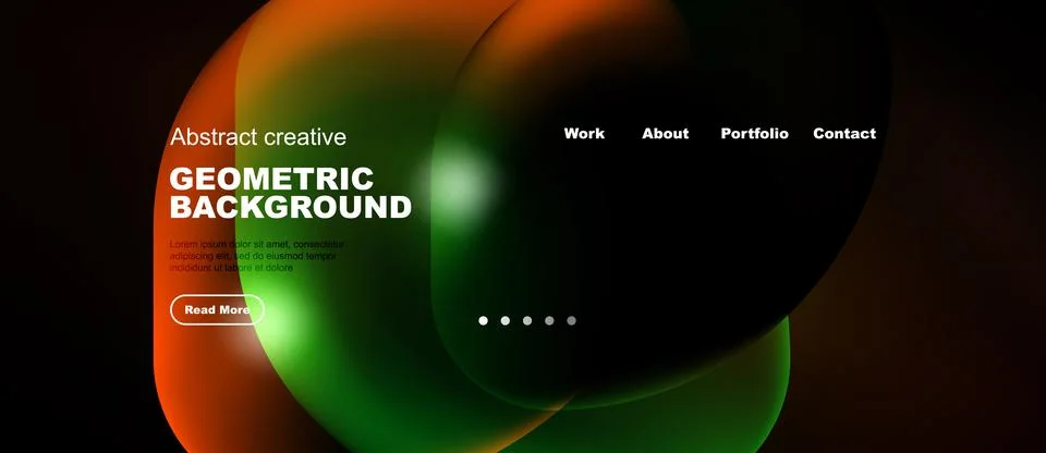 Abstract design features vibrant fluid shapes, dark background. Text elements Stock Illustration