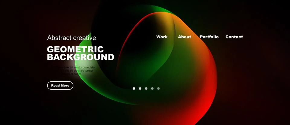 Abstract design features vibrant fluid shapes, dark background. Text highligh Stock Illustration