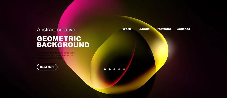Abstract design features vibrant fluid shapes, dark background. Navigation me Stock Illustration