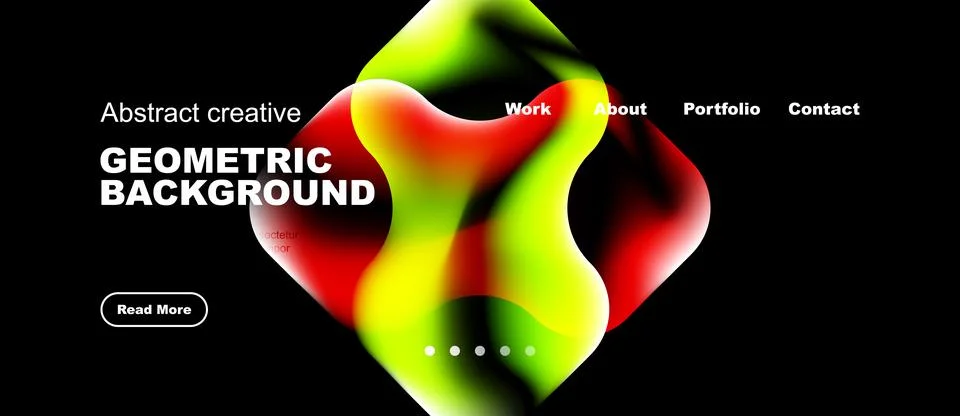 Abstract design features vibrant fluid shapes, dark background, text elements Illustrazione stock