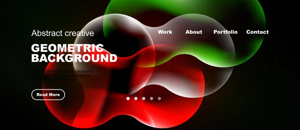 Abstract design features vibrant fluid shapes, dark backdrop. Website header Illustrazione stock