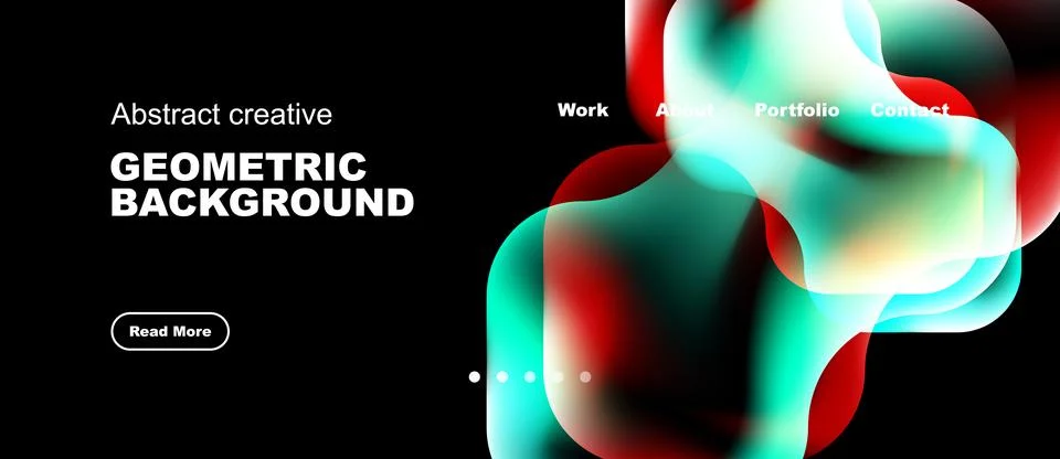Abstract design features vibrant fluid shapes, dark background, website Illustrazione stock