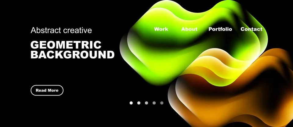 Abstract design features vibrant fluid shapes, text elements, navigation op.. Stock Illustration