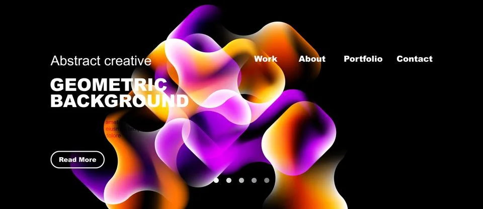 Abstract design features vibrant fluid shapes over black background. Website Stock Illustration