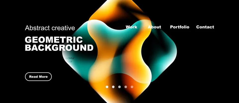 Abstract design features vibrant fluid shapes over dark background. Text Illustrazione stock