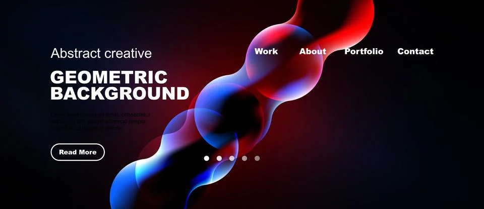 Abstract design features vibrant fluid shapes, dark background. Website heade Illustrazione stock