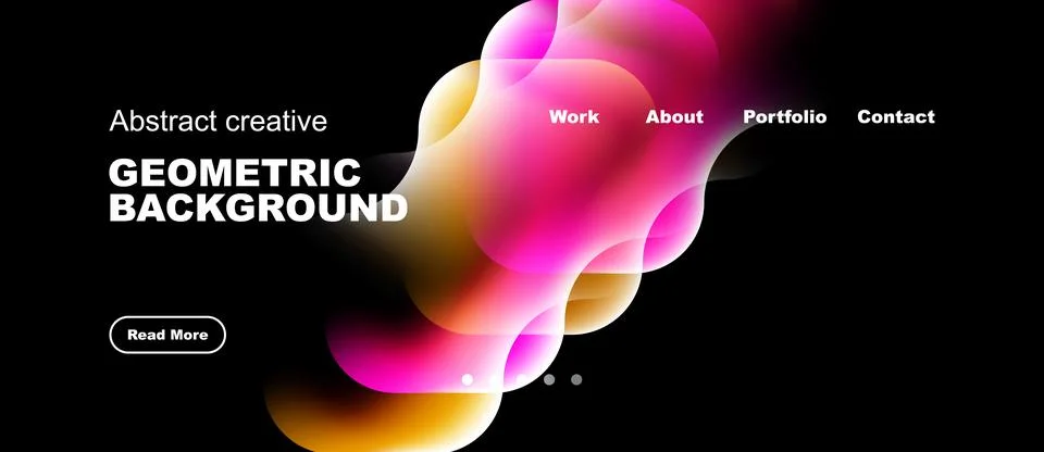 Abstract design features vibrant fluid shapes, text elements, dark background Stock Illustration