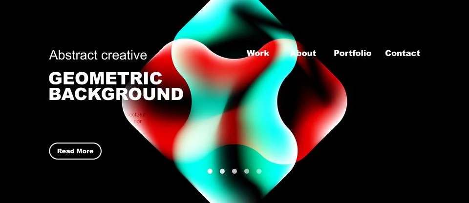 Abstract design features vibrant fluid shapes, dark background, text elements Stock Illustration