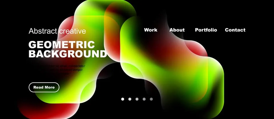 Abstract design features vibrant fluid shapes, dark background. Website Stockillustratie