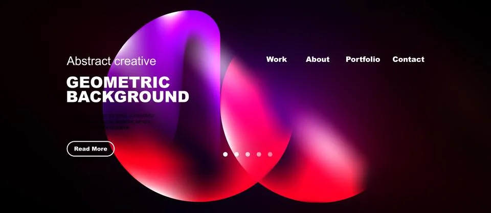 Abstract design features vibrant fluid shapes, text overlays, navigation menu Stock Illustration