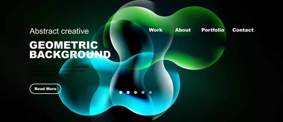 Abstract design features vibrant fluid shapes, dark background, website イラスト素材