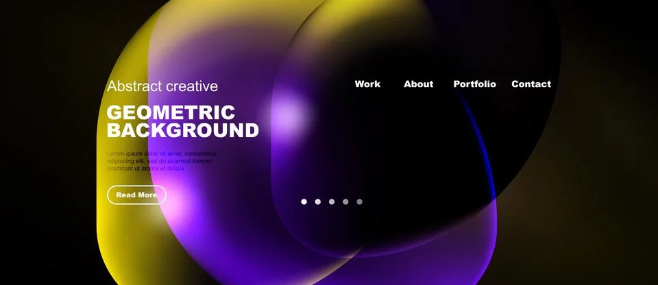 Abstract design features vibrant fluid shapes, dark background. Text elements Stock Illustration
