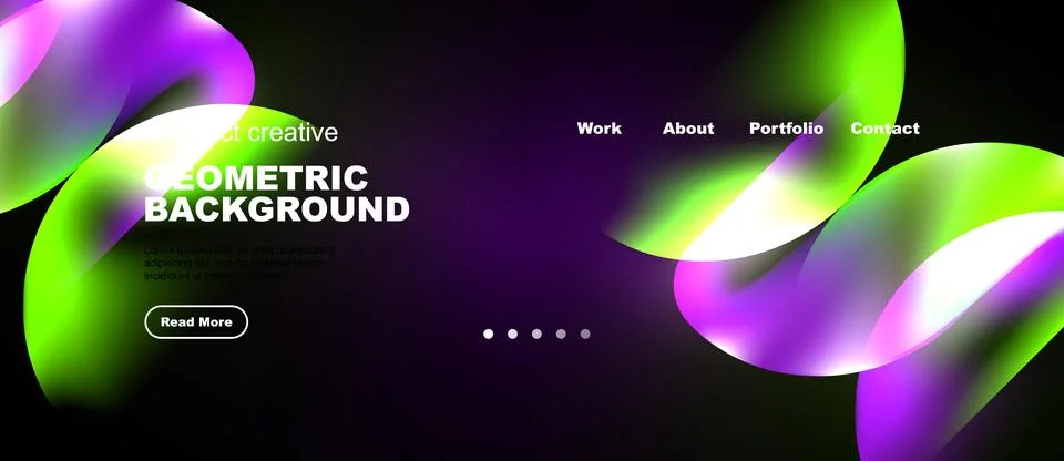 Abstract design features vibrant fluid shapes, dark background. Website heade Stock Illustration
