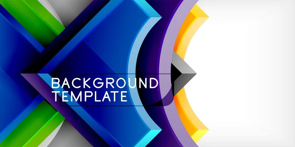 Abstract design features vibrant geometric shapes, blue dominates left side, Stock Illustration