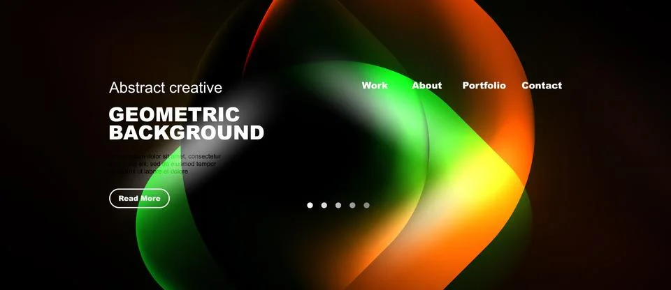 Abstract design features vibrant geometric shapes, gradients. Dark background Illustrazione stock