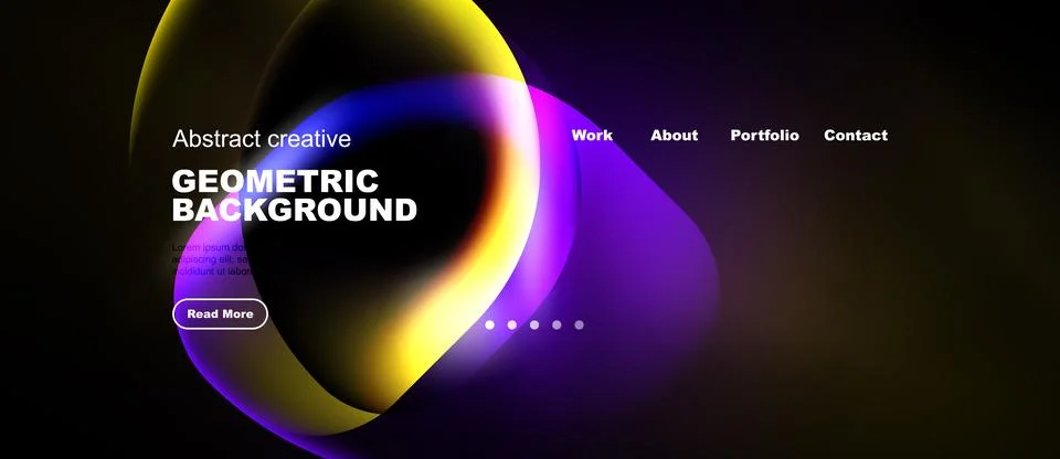 Abstract design features vibrant geometric shapes, gradients. Dark background Illustrazione stock