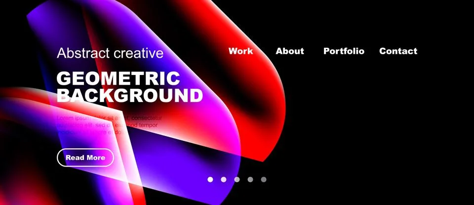 Abstract design features vibrant geometric shapes, text overlays, navigation Stock Illustration